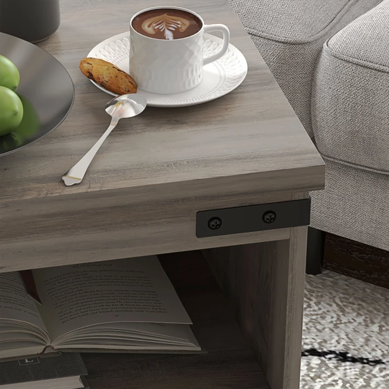 HOMCOM Side Table with Storage, End Table with Open Shelf, Cupboard and Wood Legs, Modern and Farmhouse Style, Gray