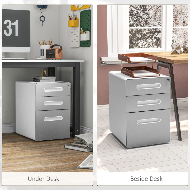 Vinsetto Lockable File Cabinet, Steel Filing Cabinet on Wheels for Legal, A4, Letter Size, Home Office