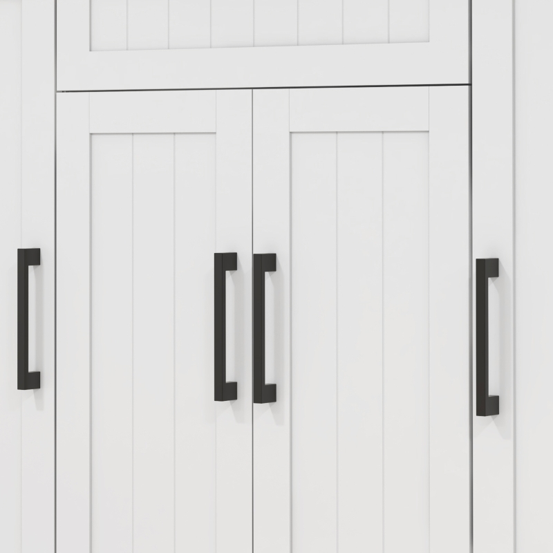 HOMCOM Modern Rolling Kitchen Island Cart with Drawers, Natural Wood Top, Towel Rack, Door Storage Cabinet, White