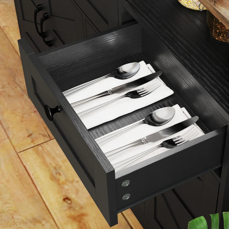 HOMCOM Sideboard, Buffet Cabinet with 4 Barn Doors and 3 Drawers, Coffee Bar Cabinet with Adjustable Shelves, Black