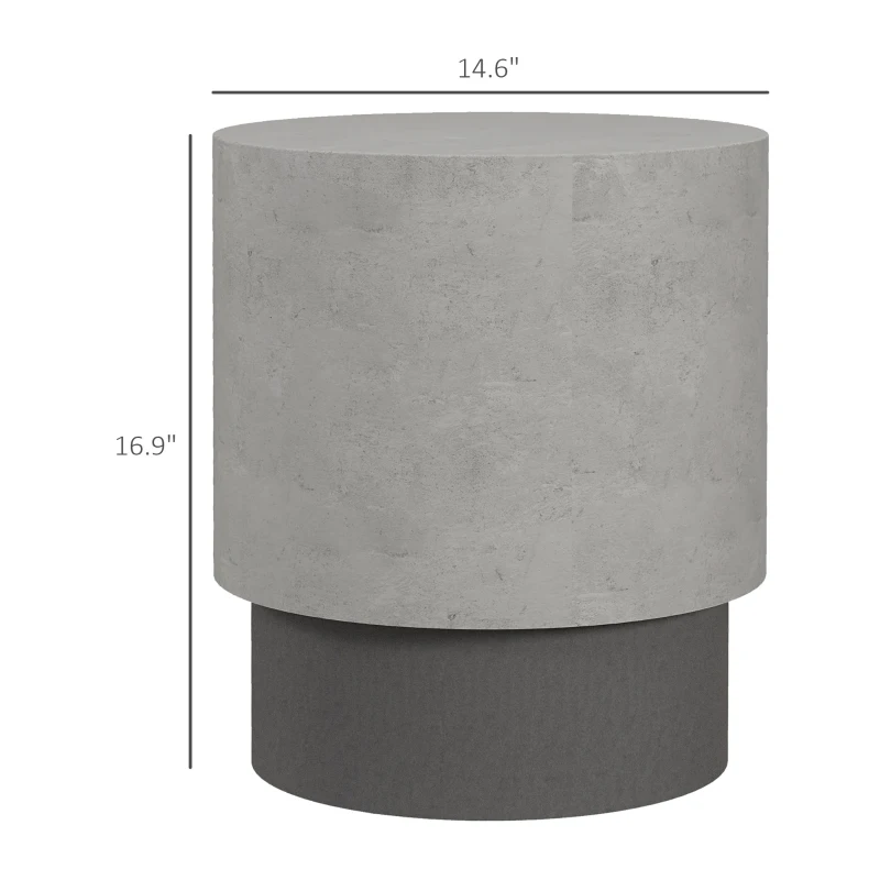 HOMCOM Lightweight Accent Table with Concrete Finish, Round Side Table with 4 Adjustable Feet for Indoor, Outdoor, Gray
