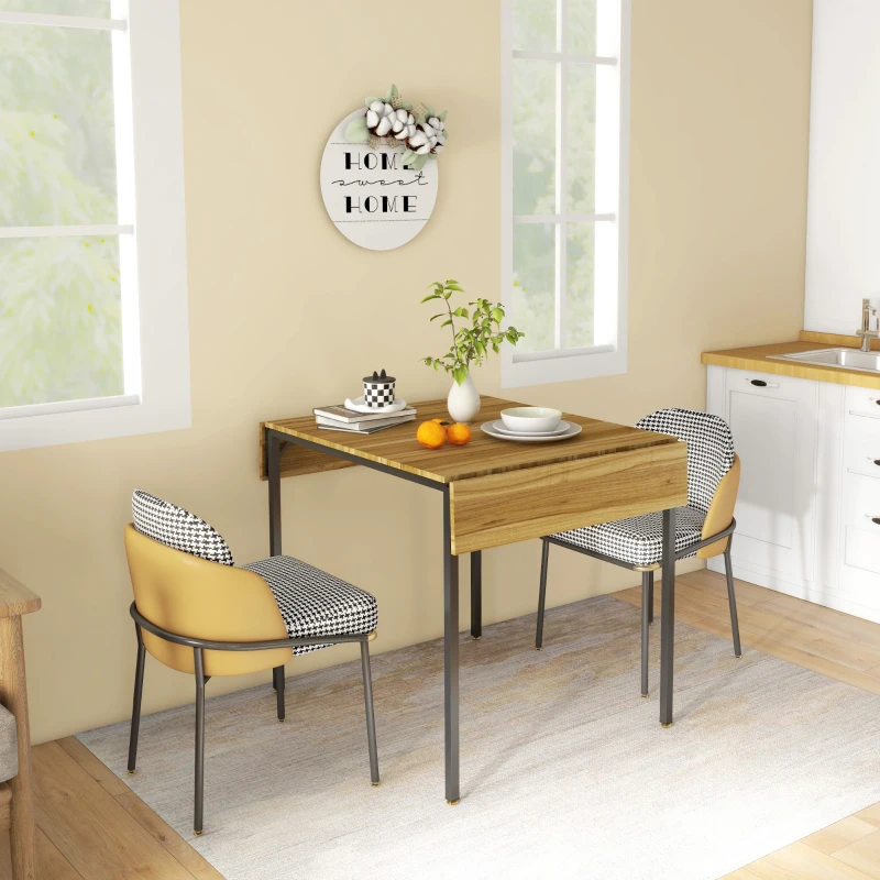 HOMCOM Folding Dining Table for 2 to 4 People, Industrial Drop Leaf Table, Kitchen Table for Small Spaces, Walnut