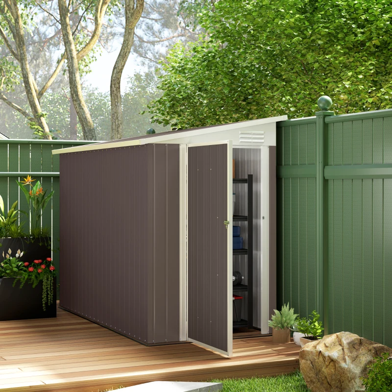 Outsunny 4' x 7.7' Lean to Garden Storage Shed, Outdoor Metal Tool House with Lockable Door Vents for Backyard Patio Lawn(m-10)