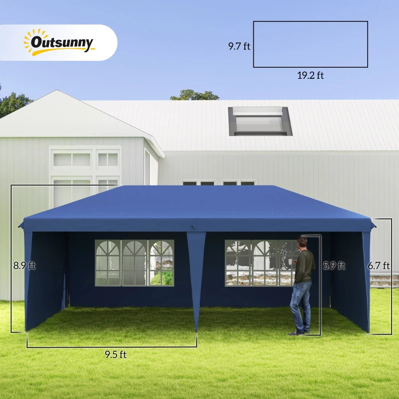 Outsunny 10' x 20' Pop Up Canopy Tent with 4 Sidewalls, Instant Gazebo with Carry Bag for Garden, Patio, Blue