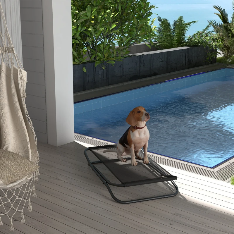 PawHut Elevated Dog Bed with Breathable Fabric, Foldable Pet Cot with Heavy Duty Steel Frame, Portable Cooling Pet Bed Indoor Outdoor Use, for Small Medium Dogs