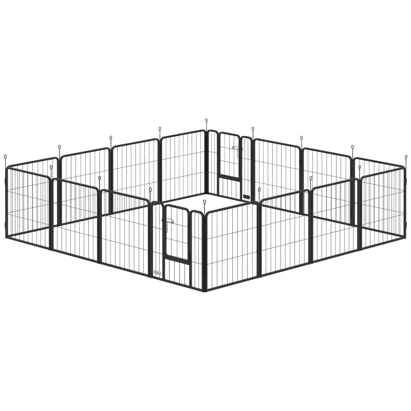 PawHut 16 Panels Dog Playpen with Straps, Portable & DIY, for Small Dogs, for Yard, RV, Camping, Garden, 24" Height