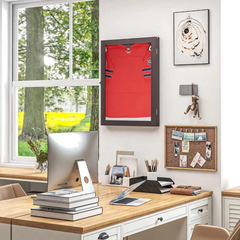 HOMCOM 23.5" x 31.5" UV-Resistant Sports Jersey Frame Display Case, Brown