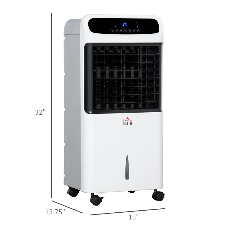 HOMCOM 32" Evaporative Air Cooler with 3.2 Gal Water Tank, 60° Oscillating, 3-In-1 Ice Cooling Fan, Portable Swamp Cooler with Humidifier for Home Office, 3 Modes, 3 Speeds, 12H Timer, Remote, White