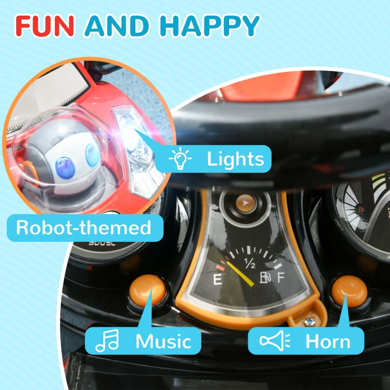 Qaba 3 in 1 Push Car Sliding Car with Removable Handle, Music, Horn, Canopy, Safety Guardrail, Red