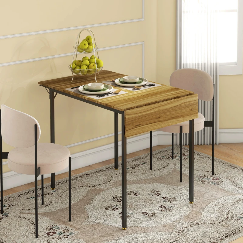 HOMCOM Folding Dining Table for 2 to 4 People, Industrial Drop Leaf Table, Kitchen Table for Small Spaces, Walnut