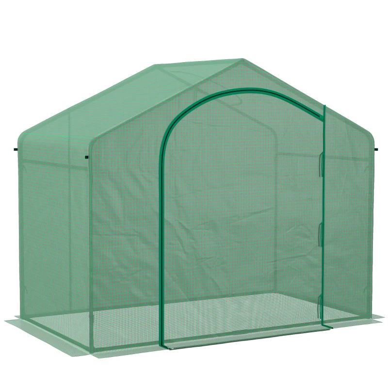 Outsunny 6' x 3' x 5' Portable Walk-in Greenhouse, PE Cover, Steel Frame Garden Hot House, Zipper Door, Top Vent for Flowers, Vegetables, Saplings, Tropical Plants, Green