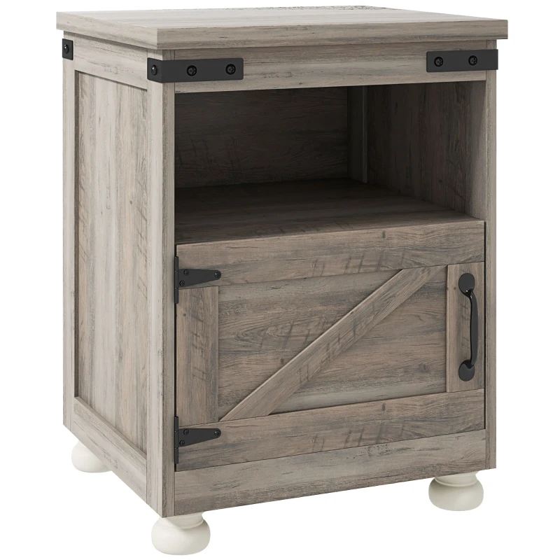HOMCOM Side Table with Storage, End Table with Open Shelf, Cupboard and Wood Legs, Modern and Farmhouse Style, Gray