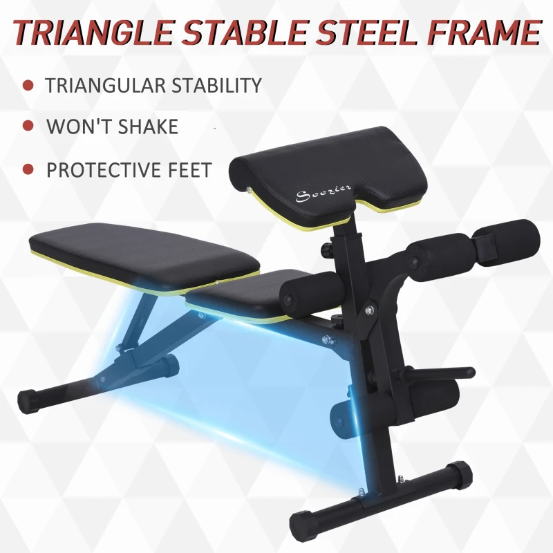 Soozier Adjustable Workout Bench with Leg Extension and Curl, Ergonomic Foam, Dumbbell Bench for Home, Comfortable Padding, Exercise Bench Home Gym Equipment, Bumble Bee Yellow