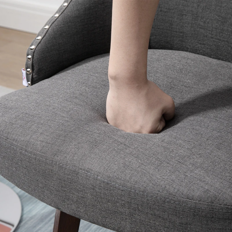 HOMCOM 26" Counter Height Bar Stools, Linen Fabric Kitchen Stools with Nailhead Trim, Rubber Wood Legs and Footrest for Dining Room, Counter, Pub, Set of 2, Dark Gray