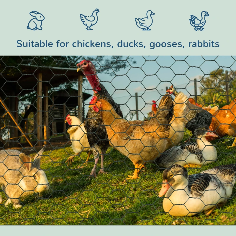PawHut 39 in x 82 ft Chicken Wire Fence, Welded Wire Metal Roll Vegetables Garden Rabbit Fencing, Hexagonal Poultry Fence Wire, for Ducks, Gooses, Dark Green