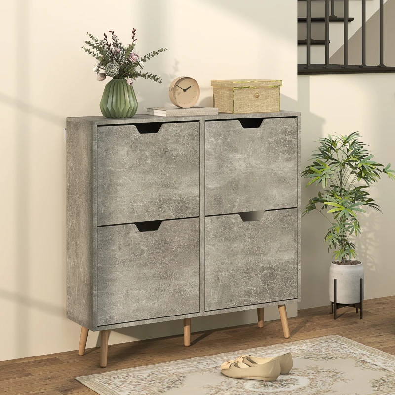 HOMCOM Shoe Storage Cabinet with 4 Flip Drawers and Adjustable Shelf, Shoe Cabinet for 8-16 Pairs of Shoes, Cement Grey