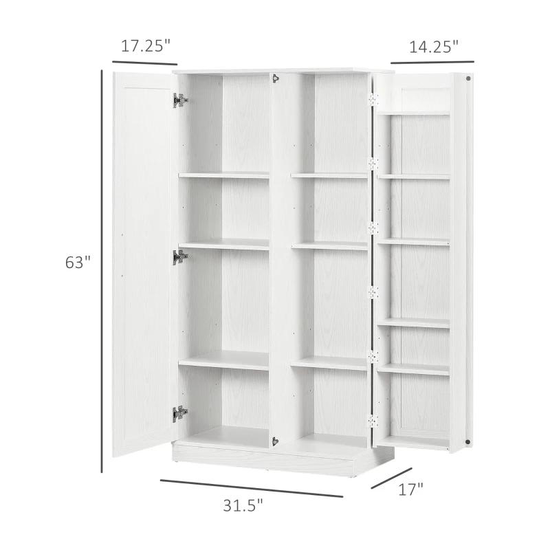HOMCOM Kitchen Pantry Storage Cabinet, 14-Tier Freestanding Kitchen Cupboard for Living Room, Dining Room Storage, White