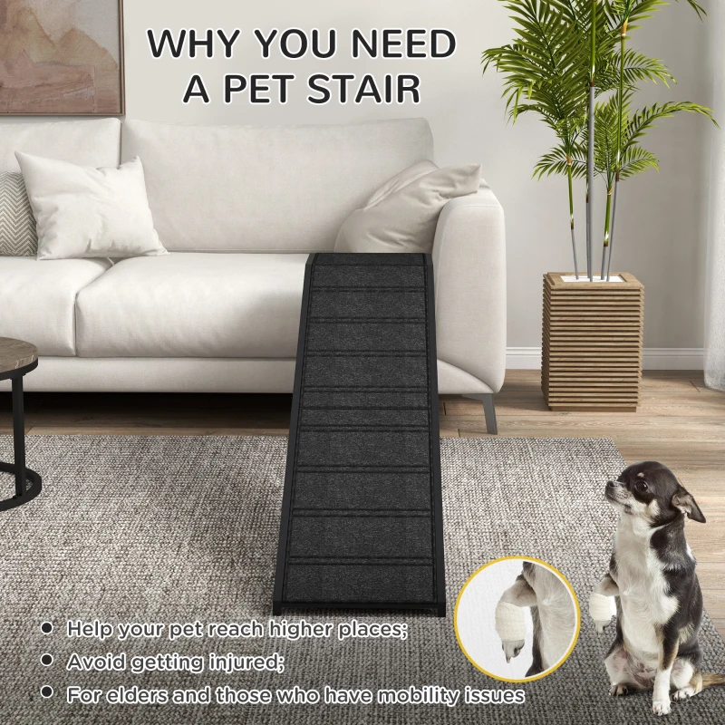 PawHut Dog Ramp w/ Non-Slip Carpet and Top Platform, 74" x 16" x 25", Black