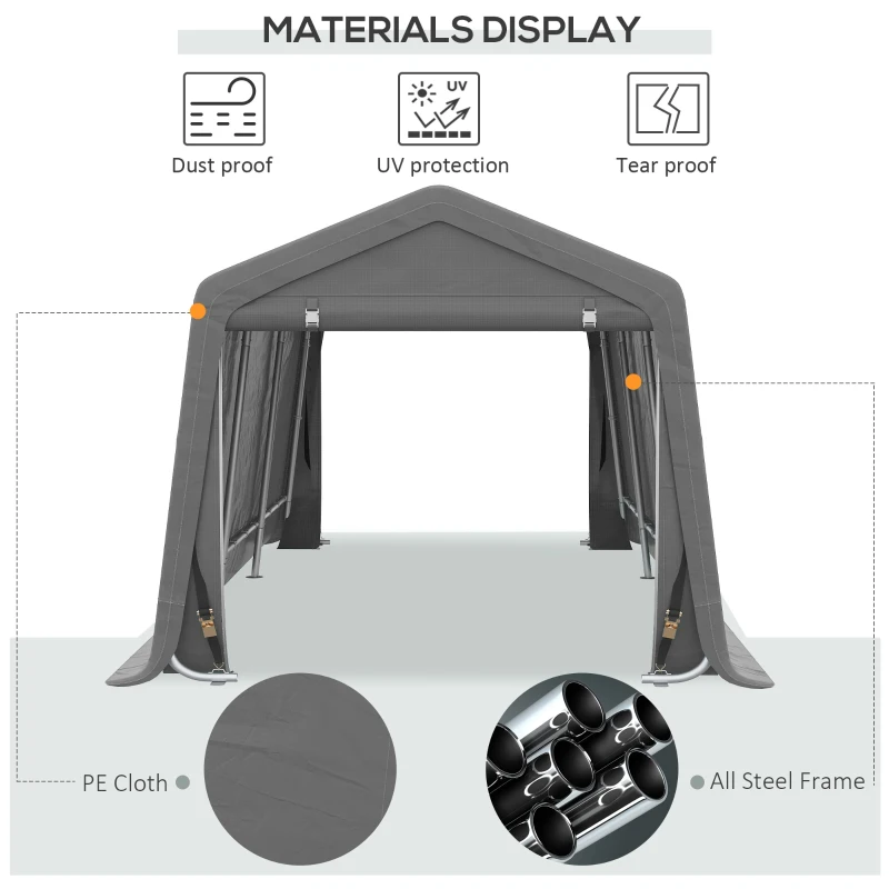 Outsunny 10' x 20' Carport Portable Garage, Heavy Duty Storage Tent, Patio Storage Shelter w/ Anti-UV PE Cover and Double Zipper Doors, for Motorcycle Bike Garden Tools, Gray