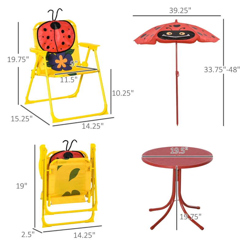 Outsunny Kids Table and Chair Set, Outdoor Folding Garden Furniture, Picnic Table for Patio Backyard, with Removable & Height Adjustable Sun Umbrella, Aged 3-6 Years Old, Red