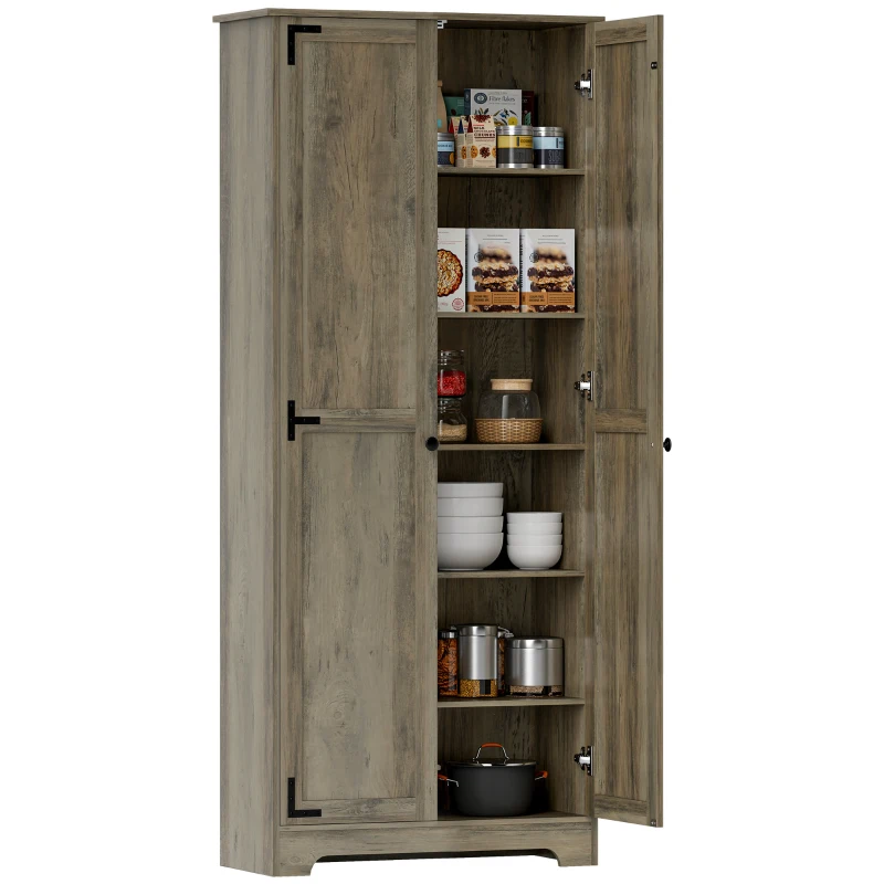 HOMCOM 72" Farmhouse Pantry Cabinet, Freestanding Food Pantry Cabinet with Adjustable Shelves, Distressed Gray