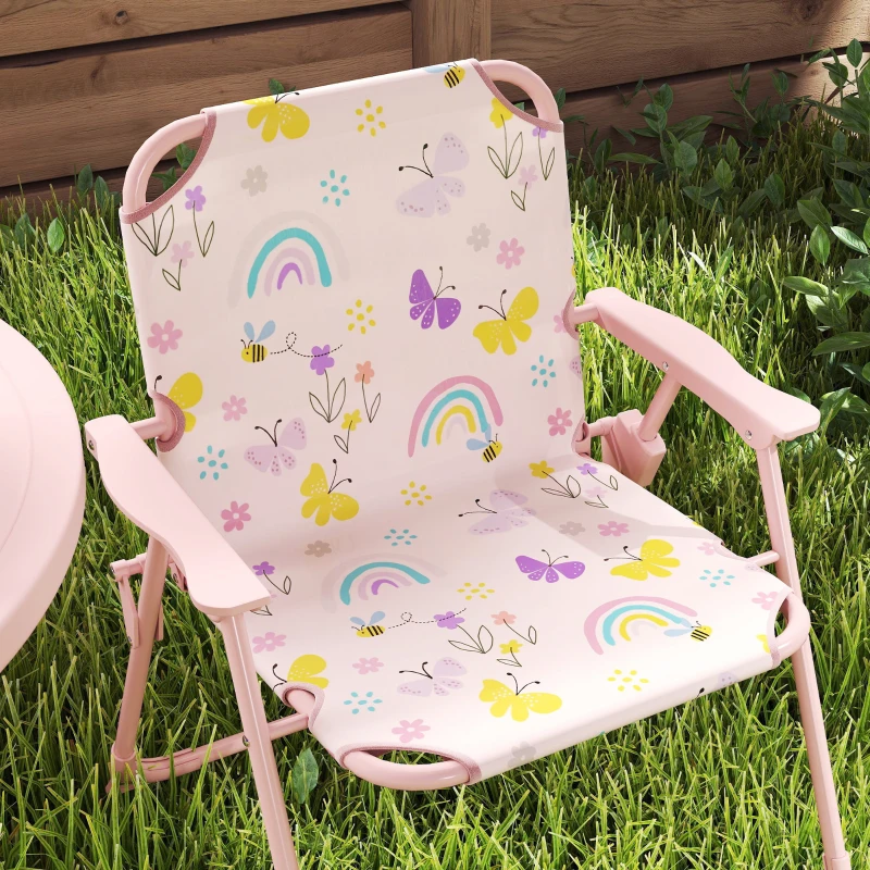 Qaba Kids Picnic Table and Chair Set, Outdoor Activity Table with Foldable Chairs, Removable Umbrella for Backyard, Pink