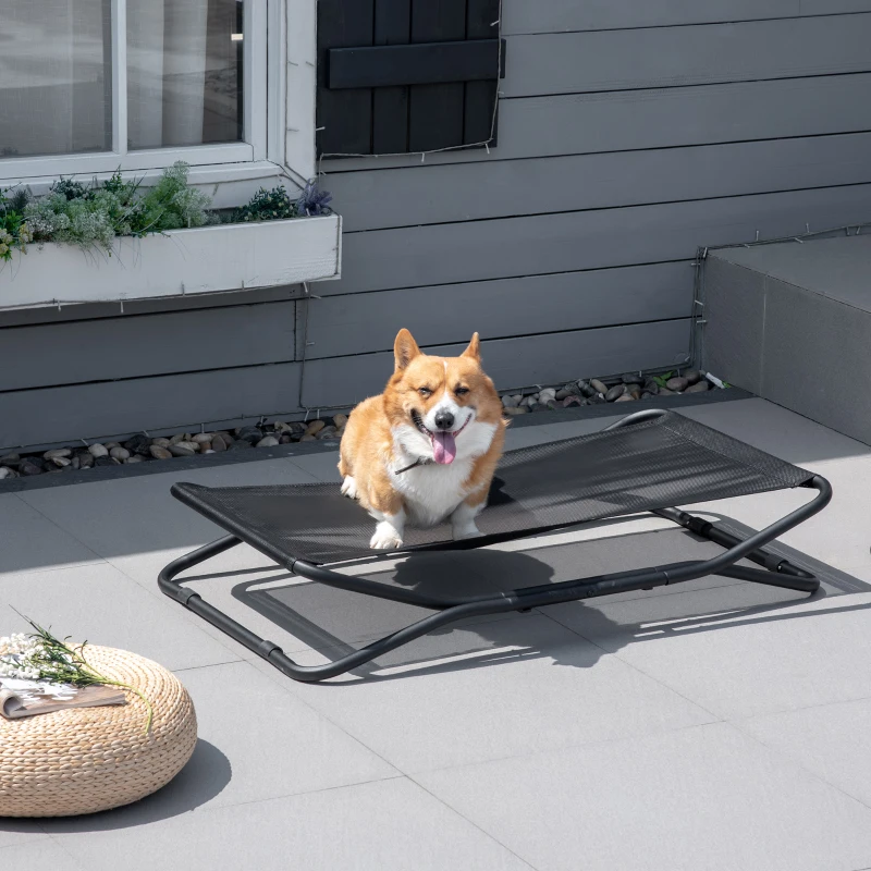 PawHut Elevated Dog Bed with Breathable Fabric, Foldable Pet Cot with Heavy Duty Steel Frame, Portable Cooling Pet Bed Indoor Outdoor Use, for Small Medium Dogs
