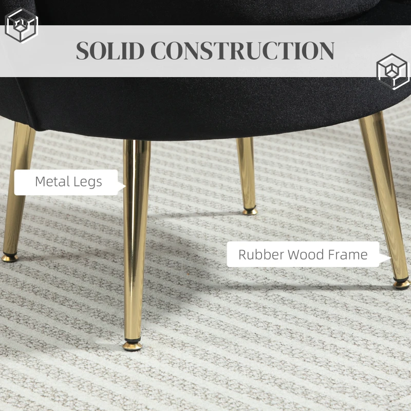 HOMCOM Modern Accent Chair, Velvet-Touch Fabric Leisure Club Chair with Gold Metal Legs for Bedroom, Black