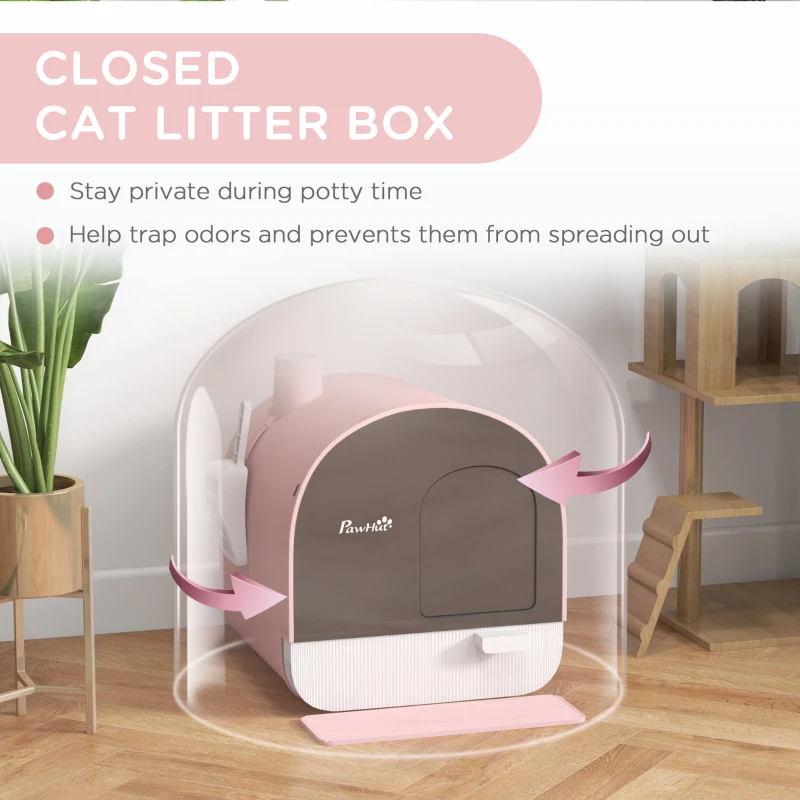 PawHut Cat Litter Box with Lid with Scoop and Filter, Pink