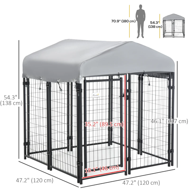 PawHut Outdoor Dog Kennel with Waterproof UV-Resistant Cover, 4 x 4 x 4.5 ft