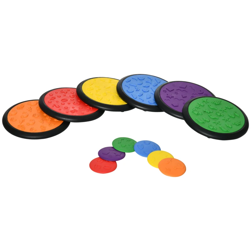 Qaba Blindfolded and Barefoot Tactile Discs, Sensory Discs for Kids, Little Kids Game, Sensory Toy Matching Game, Early Learning Toy Elementary & Preschool Game for 3-8 Year Old Kids, Multi-Color