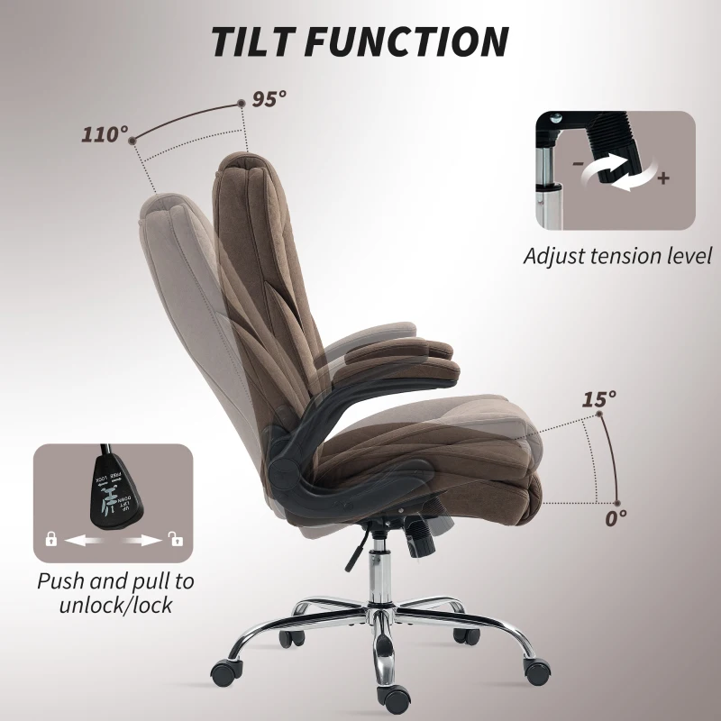 HOMCOM Executive Office Chair, Desk Chair with Flip-up Armrest, Diamond Fabric Computer Chair for Home Office, Dark Brown