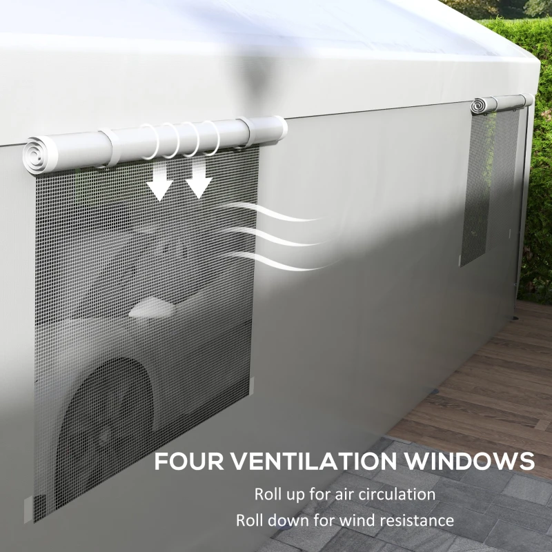Outsunny 10' x 20' Carport, Heavy Duty Portable Garage, with 4 Mesh Windows and 2 Doors, White