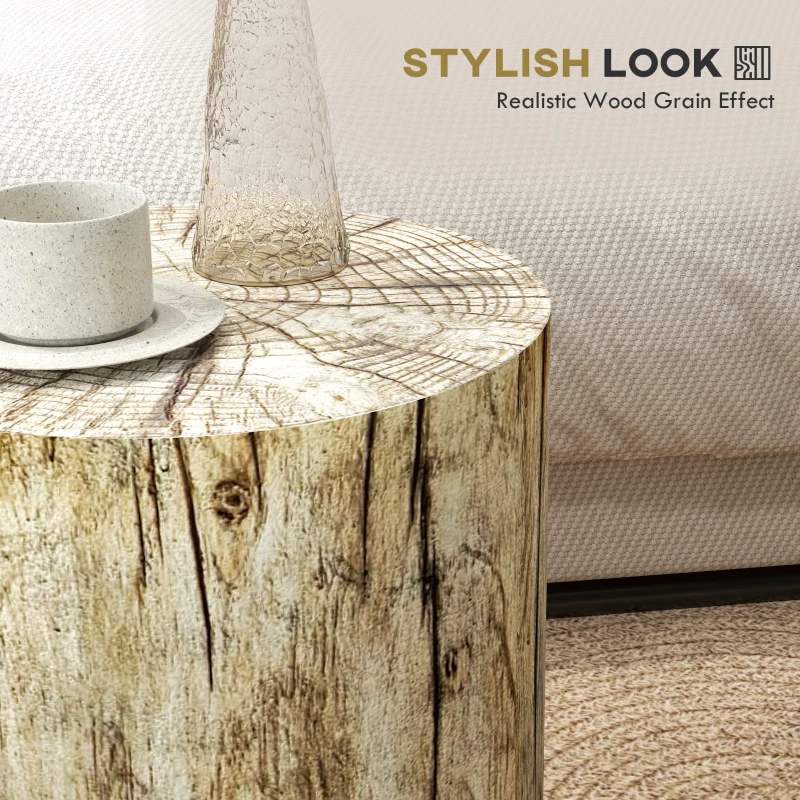 HOMCOM 17" Tall Tree Stump End Table, Concrete Sofa Side Table for Indoor and Outdoor Use, Garden Stool