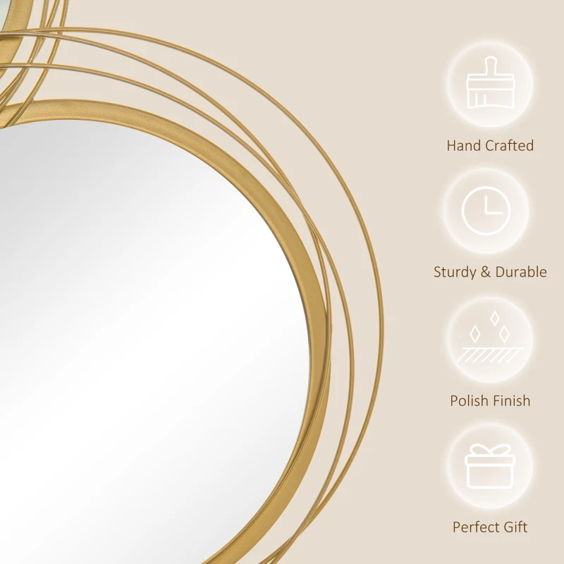 HOMCOM 42.25" Circle Mirror for Wall, Modern Metal Wall Art for Living Room, Bedroom and Dining Room, Gold
