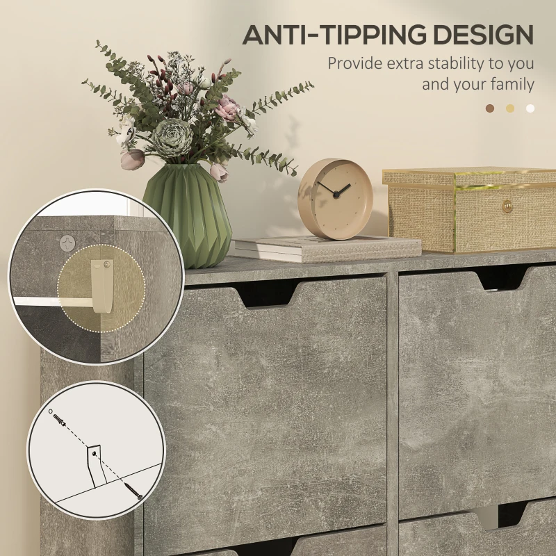 HOMCOM Shoe Storage Cabinet with 4 Flip Drawers and Adjustable Shelf, Shoe Cabinet for 8-16 Pairs of Shoes, Cement Grey