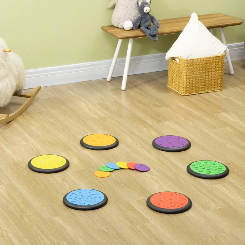Qaba Blindfolded and Barefoot Tactile Discs, Sensory Discs for Kids, Little Kids Game, Sensory Toy Matching Game, Early Learning Toy Elementary & Preschool Game for 3-8 Year Old Kids, Multi-Color