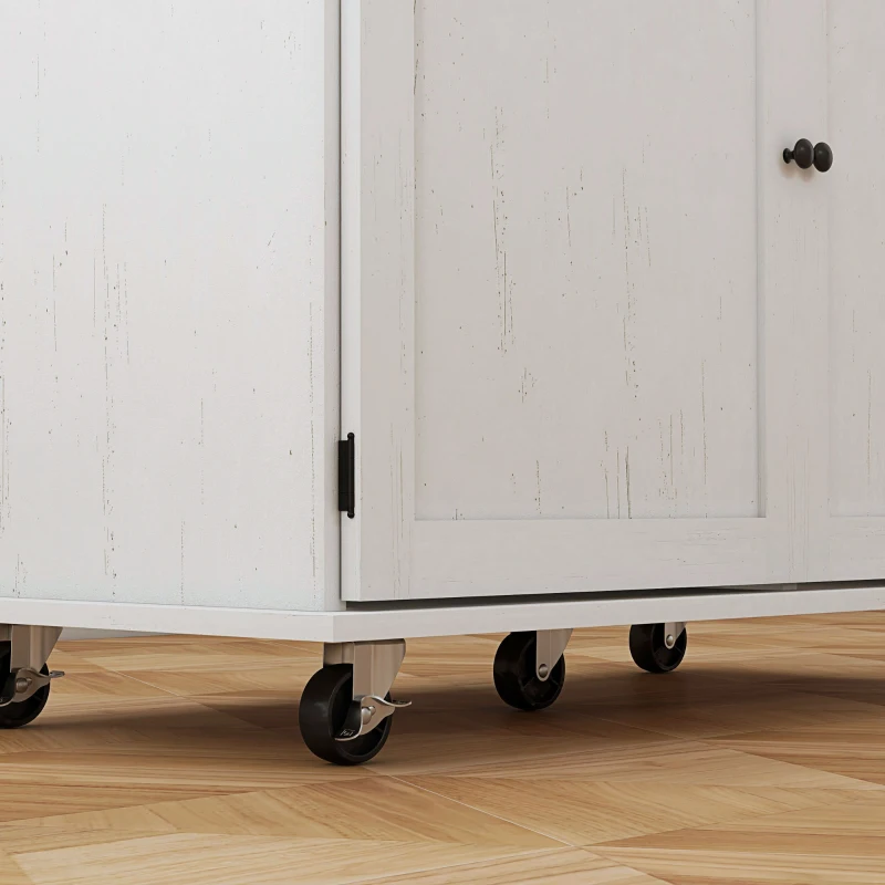 HOMCOM Farmhouse Rolling Island with Wheels for Kitchen, Wood Breakfast Bar Kitchen Island on Rollers, Drawer and Doors, White