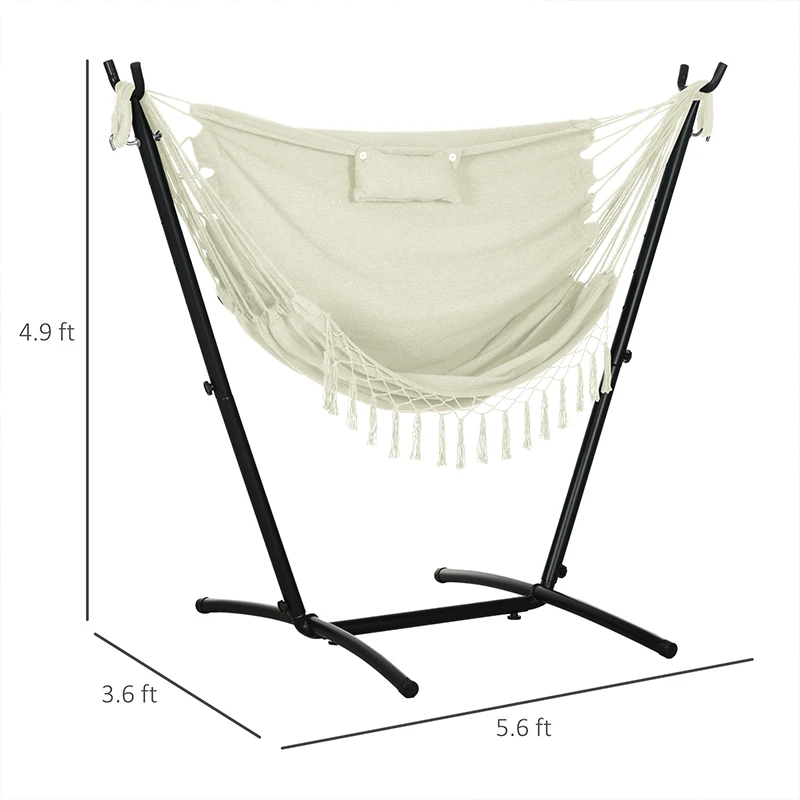 Outsunny U Shape Stand Hammock Chair, Headrest Include Hammock Swing, Cream White