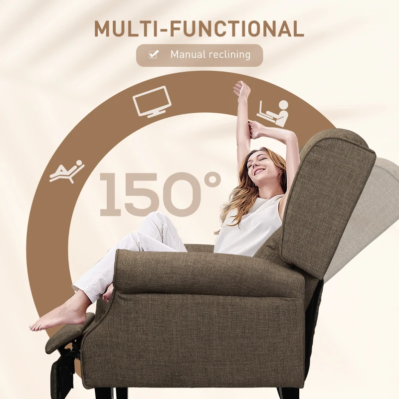 HOMCOM Vibration Massage Recliner Chair for Living Room with Heat,  Wingback Single Sofa, Modern Linen Fabric Push Back Reclining Chair with Footrest, Side Pocket, Brown