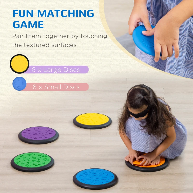 Qaba Blindfolded and Barefoot Tactile Discs, Sensory Discs for Kids, Little Kids Game, Sensory Toy Matching Game, Early Learning Toy Elementary & Preschool Game for 3-8 Year Old Kids, Multi-Color