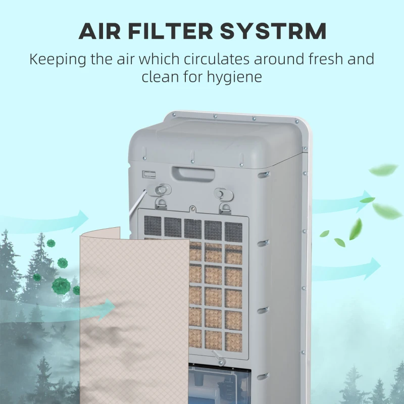 HOMCOM 32" Evaporative Air Cooler with 3.2 Gal Water Tank, 60° Oscillating, 3-In-1 Ice Cooling Fan, Portable Swamp Cooler with Humidifier for Home Office, 3 Modes, 3 Speeds, 12H Timer, Remote, White