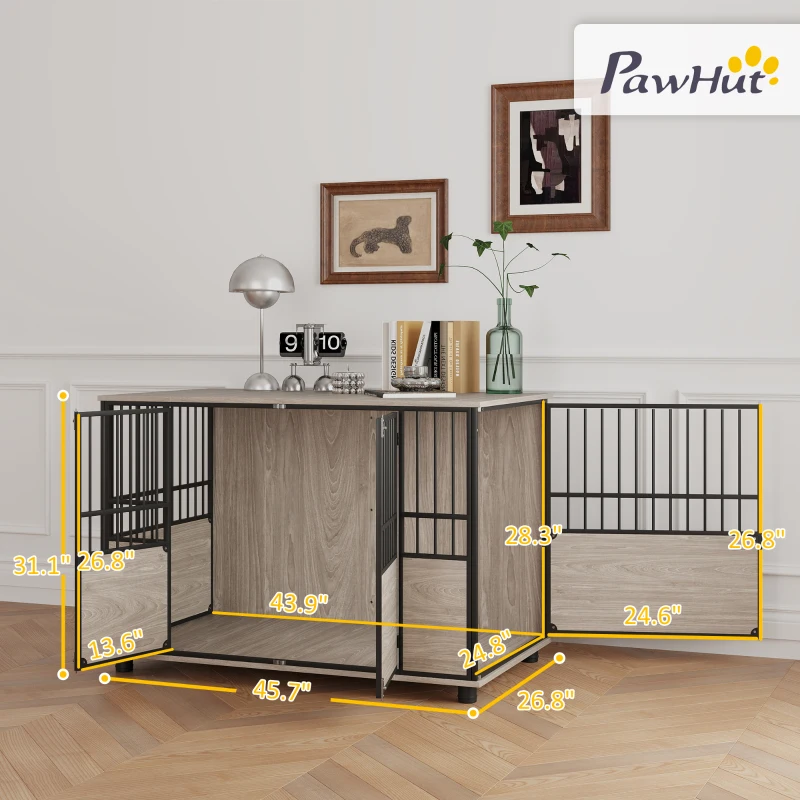PawHut Decorative Dog Kennel Indoor End Table, 46" Dog Crate Furniture w/ Double Doors for Small to Large Dogs up to 88 lbs.