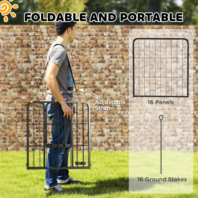 PawHut 16 Panels Dog Playpen with Straps, Portable & DIY, for Small Dogs, for Yard, RV, Camping, Garden, 24" Height