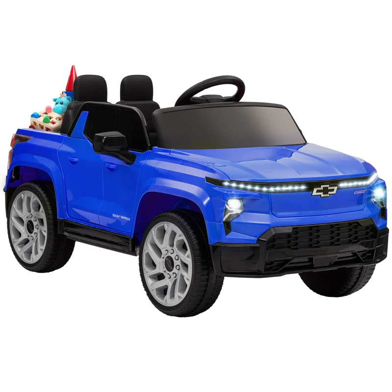Qaba 12V Chevrolet Silverado EV RST Licensed Kids Electric Car with Parent Remote Control, Spring Suspension, Blue