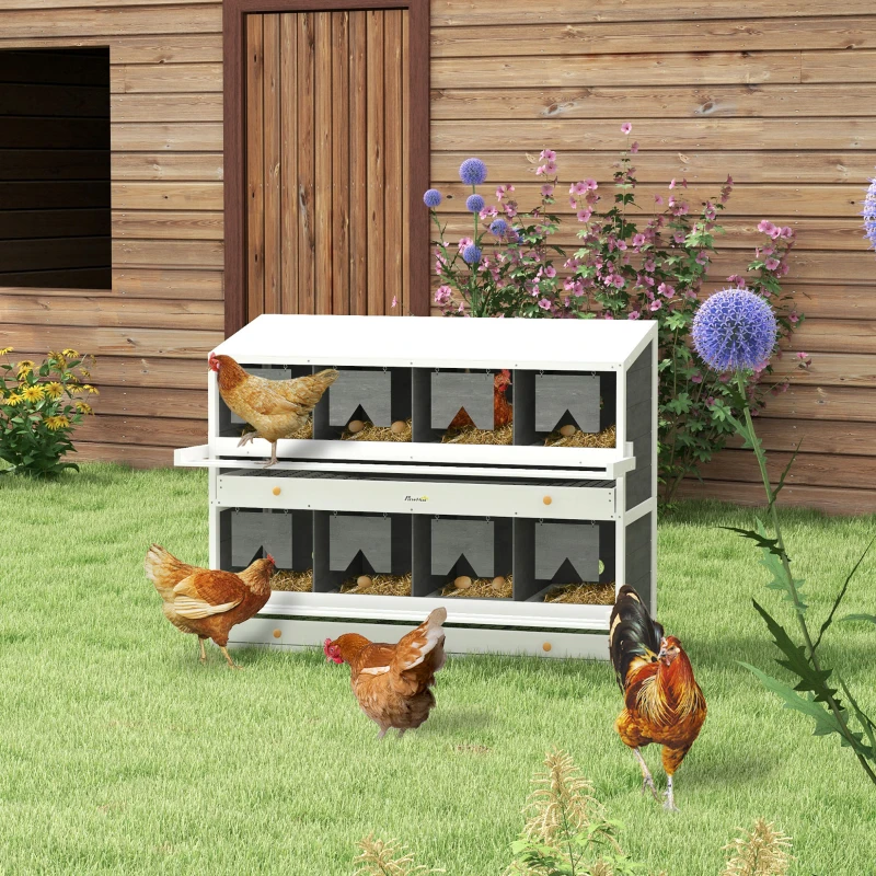PawHut Chicken Nesting Box, 8 Compartment Wood Laying Boxes for Chicken Coop with Egg Collection Trays Perches for 16-32 Hens