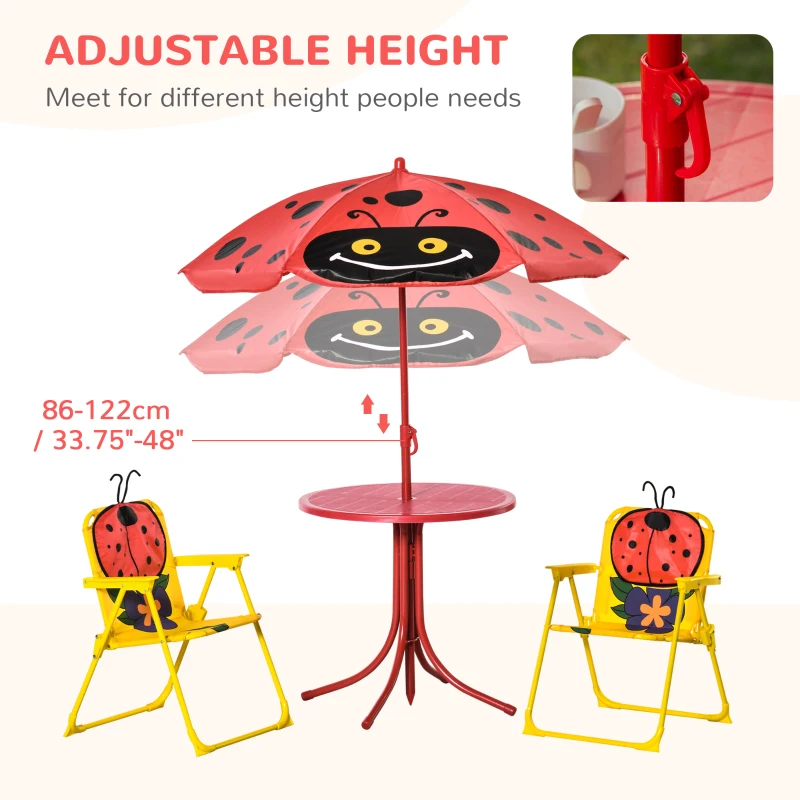 Outsunny Kids Table and Chair Set, Outdoor Folding Garden Furniture, Picnic Table for Patio Backyard, with Removable & Height Adjustable Sun Umbrella, Aged 3-6 Years Old, Red