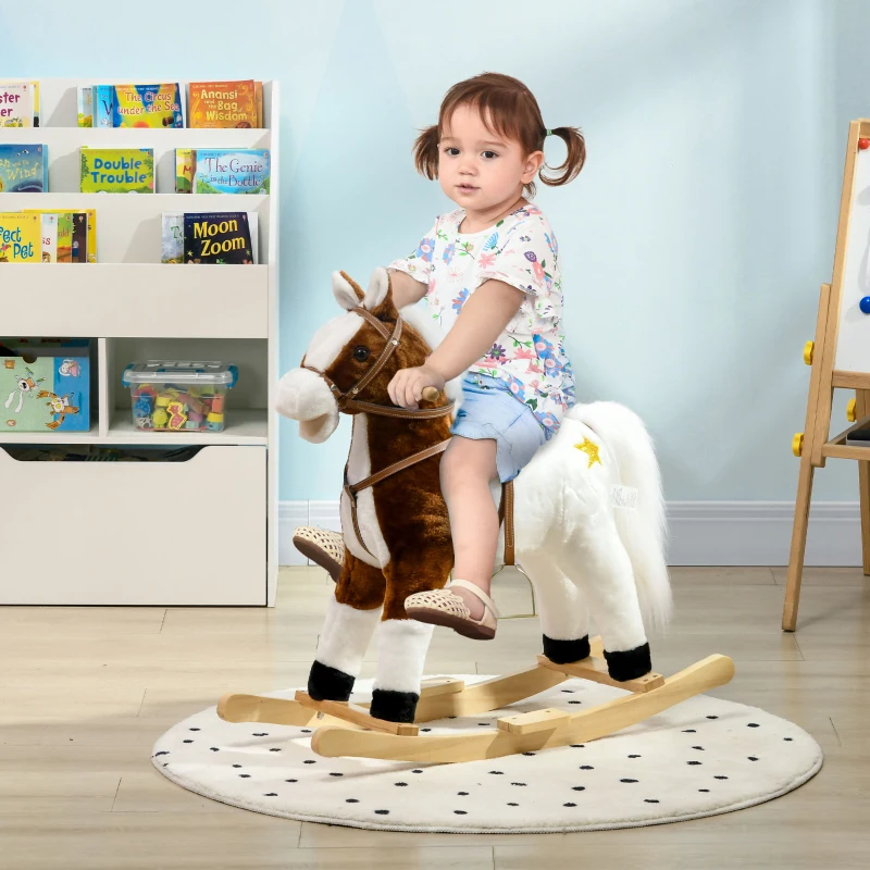 Qaba Rocking Horse with Sound, Ride on Horse with Saddle, Toddler Rocker, Gift for 3-8 Year Old, Brown