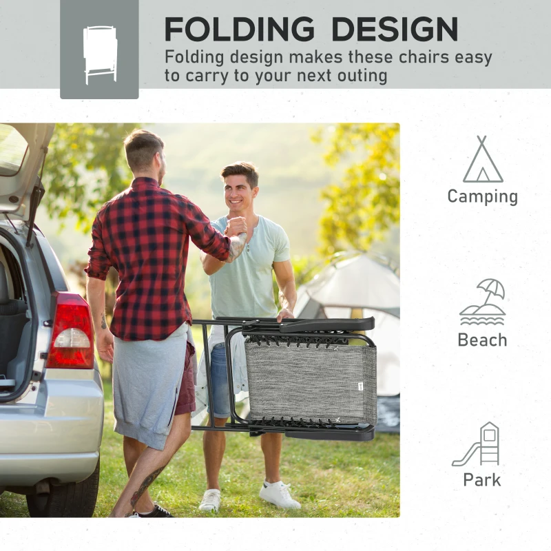 Outsunny 2 Pieces Outdoor Folding Chair Set, Portable Capimg Chairs with Armrest for Patio, Pool, Beach, Gray