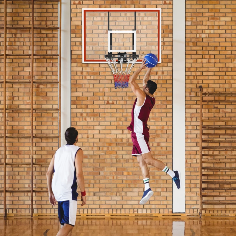 Soozier Wall Mounted Basketball Hoop with 43'' x 30'' Shatter Proof Backboard, for Indoor and Outdoor, White